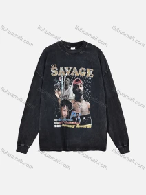 Wholesale Men's Fashion Drop Shoulder Distressed 100%Cotton Crew Neck Long Sleeve Graphic T-shirt 6017#, LIUHUA CLOTHING WHOLESALE