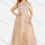 Wholesale Women's Elegant Round Neck Leafy Appliques Pearl Sequin Floor Length Evening Dress preview