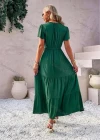 Wholesale Women's Casual Plain Short Sleeve Ruched Tie Neck Maxi Dress - Liuhuamall