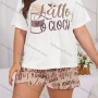 Wholesale Women's Lounge Milk Silk Letter Print Short Sleeve T-shirt & Shorts Pajamas Sets DM2306-02# preview