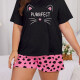 Women's Lounge Milk Silk Letter Print Short Sleeve T-shirt & Dalmatian Print Shorts Pajamas Sets DM2306-03# Black & Pink Clothing Wholesale Market -LIUHUA