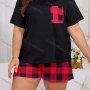 Wholesale Women's Lounge Milk Silk Patchwork Patch Pocket Short Sleeve T-shirt & Plaid Print Shorts Pajamas Sets DM2308# preview