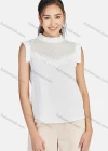 Wholesale Women's Casual Plain Stand Collar Cut Out Ruffle Trim Tank Top - Liuhuamall