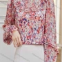 Wholesale Women's Chiffon Peter Pan Collar Tie Ruffle Trim Long Sleeve Multi-color Floral Print Blouse AY011# preview
