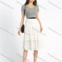 Wholesale Women's Chiffon Plain Embroidery Lace Layered Ruched Knee Length Skirt preview
