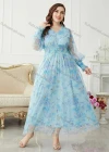 Wholesale Women's Elegant V Neck Long Sleeve Ruched Floral Print Dress - Liuhuamall