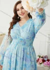 Wholesale Women's Elegant V Neck Long Sleeve Ruched Floral Print Dress - Liuhuamall