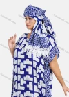 Wholesale Women's African Round Neck Bat Sleeve Retro Splicing Print Plus Size Ruffle Hem Maxi Kaftan Dress With Turban ZXV-688D2# - Liuhuamall