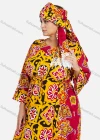 Wholesale Women's African 3/4 Sleeve Plus Size Allover Floral Print Maxi Kaftan Dress With Turban ZXV-708D2# - Liuhuamall