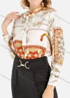 Wholesale Women's Fall Chain Print Tie Neck Long Sleeve Button Shirt - Liuhuamall