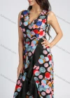 Wholesale Women's Allover Print Strap Deep V Neck Ruffled Trim Front Slit Maxi Cocktail Dress - Liuhuamall