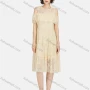 Wholesale Women's Casual Plain Guipure Lace Round Neck Cold Shoulder Ruffle Hem Midi Dress preview