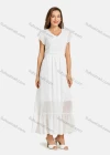 Wholesale Woman's Casual Plain V Neck Batwing Sleeve Front Slit Tiered Swiss Dot Plain Peplum Maxi Dress - Liuhuamall