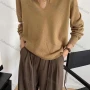 Wholesale Women's Casual Turn-down Collar Long Sleeve Knit Blouse 8147# preview