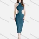 Wholesale Women's Sexy Cutout Mock Neck Sleeveless Plain Bodycon Midi Club Dress 53# Clothing Wholesale Market Liuhua