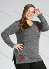 Wholesale Women's Elegant Round Neck Long Sleeve Floral Embroidery Slit Hem Knit Top - Liuhuamall