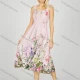 Wholesale Women's Milk Silk Floral Print Ruffle Trim Shirred Ruched Midi Tank Night Dress 20-19# Pink Clothing Wholesale Market Liuhua