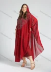 Wholesale Women's Vintage Islamic Muslim V-Neck Arabic Dubai Maxi Asymmetrical Hem Glitter Cover Up Kaftan With Scarf - Liuhuamall