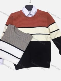 Wholesale Men's Casual Crew Neck Long Sleeve Colorblock Striped Knit Sweater, LIUHUA CLOTHING WHOLESALE