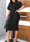 Wholesale Women's Plain Round Neck Ruffle Sleeve Button Front Bodycon Cocktail Midi Dress - Liuhuamall