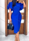 Wholesale Women's Plain Round Neck Ruffle Sleeve Button Front Bodycon Cocktail Midi Dress - Liuhuamall