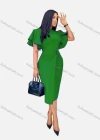 Wholesale Women's Plain Round Neck Ruffle Sleeve Button Front Bodycon Cocktail Midi Dress - Liuhuamall