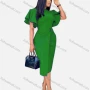 Wholesale Women's Plain Round Neck Ruffle Sleeve Button Front Bodycon Cocktail Midi Dress preview