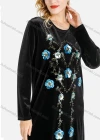 Wholesale Women's Casual Embroidered Round Neck Velvet Long Sleeve Maxi Dress - Liuhuamall
