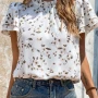 Wholesale Women's Ruffle Neck Layered Sleeve Ruffle Trim Plants Print Blouse AY259# preview