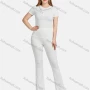 Wholesale Women's Casual Crew Neck Short Sleeve Chain Decor Ribbed Blouse 2-piece Set preview