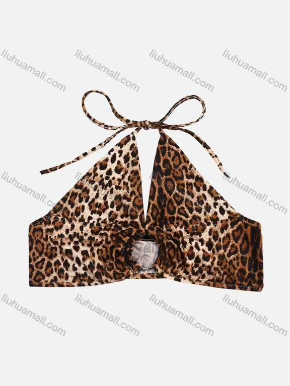 Wholesale Women's Sexy Open Chest Lace Up Adjustable Leopard Print Bikini Tops