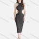 Wholesale Women's Sexy Cutout Mock Neck Sleeveless Plain Bodycon Midi Club Dress 55# Clothing Wholesale Market Liuhua