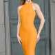 Women's Elegant Plain Bodycon Halter Midi Dress T3780# Clothing Wholesale Market -LIUHUA