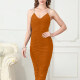 Women's Elegant Straps Ruched Midi Cami Dress T3766# Clothing Wholesale Market -LIUHUA
