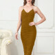Women's Elegant Straps Ruched Midi Cami Dress T8641# Clothing Wholesale Market -LIUHUA
