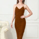 Women's Elegant Straps Ruched Midi Cami Dress X147# Clothing Wholesale Market -LIUHUA
