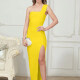 Woomen's Elegant Plian One Shoulder Split Thign Maxi Evening Dress T2175# Clothing Wholesale Market -LIUHUA
