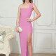 Woomen's Elegant Plian One Shoulder Split Thign Maxi Evening Dress T267# Clothing Wholesale Market -LIUHUA