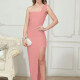 Woomen's Elegant Plian One Shoulder Split Thign Maxi Evening Dress T293# Clothing Wholesale Market -LIUHUA