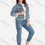 Wholesale Women's Casual Letter Embroidery Flap Pockets Ripped Button Down Distressed Crop Denim Jacket preview