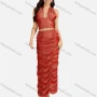 Wholesale Women's Sexy Plain Halter Open Back Zip Crop Top & Ruched Split Hem Maxi Skirt 2 Pieces Set preview