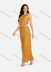 Wholesale Women's Casual Plain Collared Rhinestone Crop Top & Ruffle Split Hem Maxi Skirt 2 Pieces Set - Liuhuamall