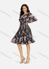 Wholesale Women's Casual Allover Print Wrap V Neck Pleated Long Sleeve Knee Length Dress - Liuhuamall