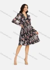 Wholesale Women's Casual Allover Print Wrap V Neck Pleated Long Sleeve Knee Length Dress - Liuhuamall