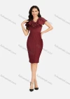 Wholesale Women's Casual Rhinestone Ruffle Trim Honeycomb Splicing V Neck Slit Hem Cocktail Dress - Liuhuamall