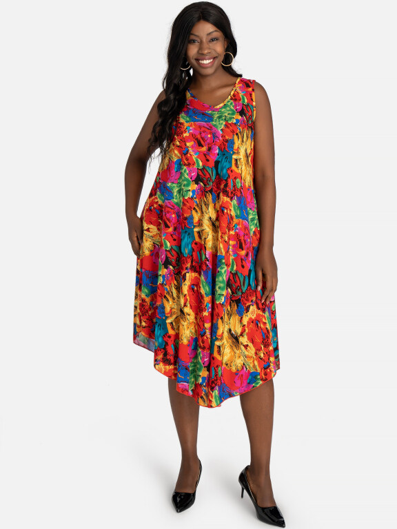 Women's Casual Scoop Neck Floral Print Dress, Clothing Wholesale Market -LIUHUA, Floral%20Dress