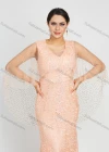 Wholesale Women's Glamorous Appliques V Neck Sleeveless Mesh Embroidery Rhinestone Maxi Mermaid Evening Dress - Liuhuamall