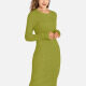 Women's Crew Neck Long Sleeve Slim Fit Knee Length Knit Ribbed Sweater Dress 2272# C619# Clothing Wholesale Market -LIUHUA