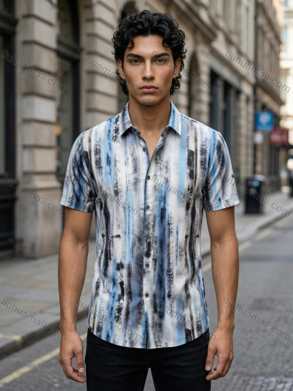 Wholesale 2026 Men's Slim Fit Short Sleeve Printed Shirt - Abstract/Retro/Vertical Stripe Patterns, Fashion Casual Summer Shirt, W