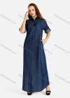 Wholesale Women's Plus Size Causal Stand Collar Button Front Maxi Denim Shirt Dress - Liuhuamall
